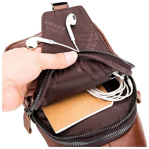 Leather Sling Bag Crossbody Backpack for Men Women-10black main image 6